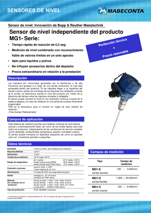 Sensor de nivel MG1 de Bopp & Reuther