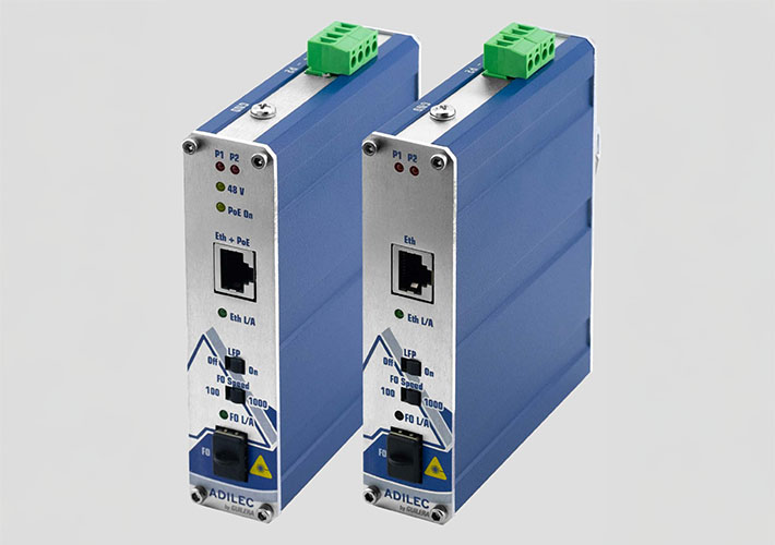 foto Conversores de medio Gigabit Ethernet con opciones PoE para entornos industriales.