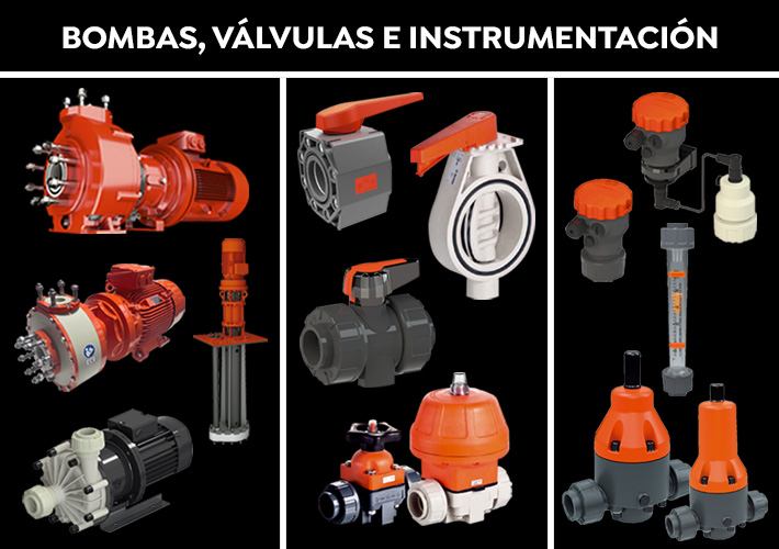 Foto Bombas, Válvulas y equipos de Instrumentación en material termoplástico.