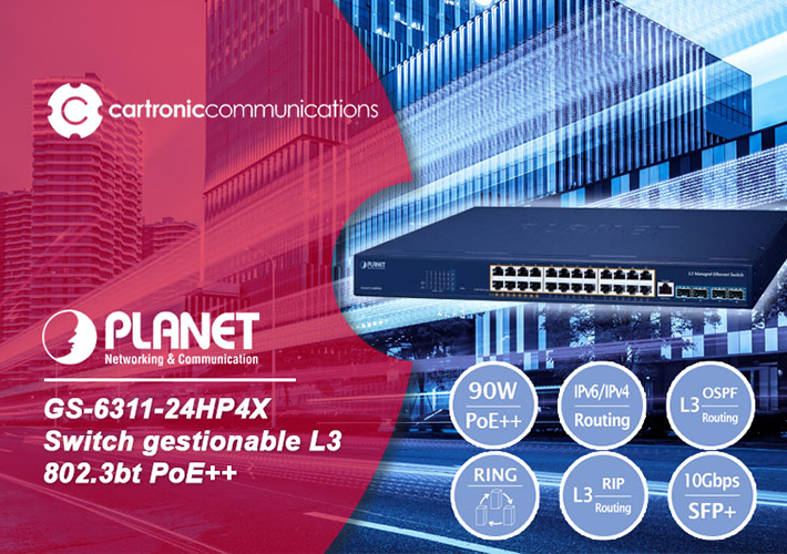 foto GS-6311-24HP4X, nuevo switch gestionable L3 Planet Networking 802.3bt PoE++