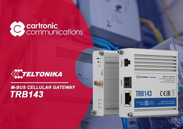 Foto Teltonika TRB143, gateway celular con interfaz M-Bus y Ethernet.
